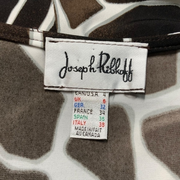 JOSEPH RIBKOFF Cap Sleeve Sheath Midi Dress Brown Animal Print Rusched Waist 4 - Picture 4 of 9